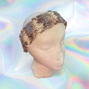 Chunky Knit Headband in Brown and Cream